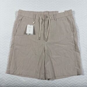 Porter & Ash Mens L (Fits 34x8)Tan Linen Blend Striped Shorts Coastal Old Money